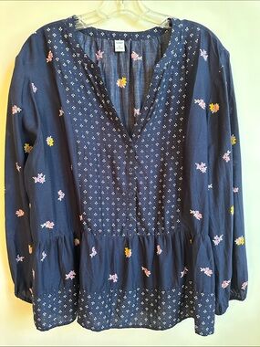Old Navy Navy Floral Peplum Button-Front Blouse